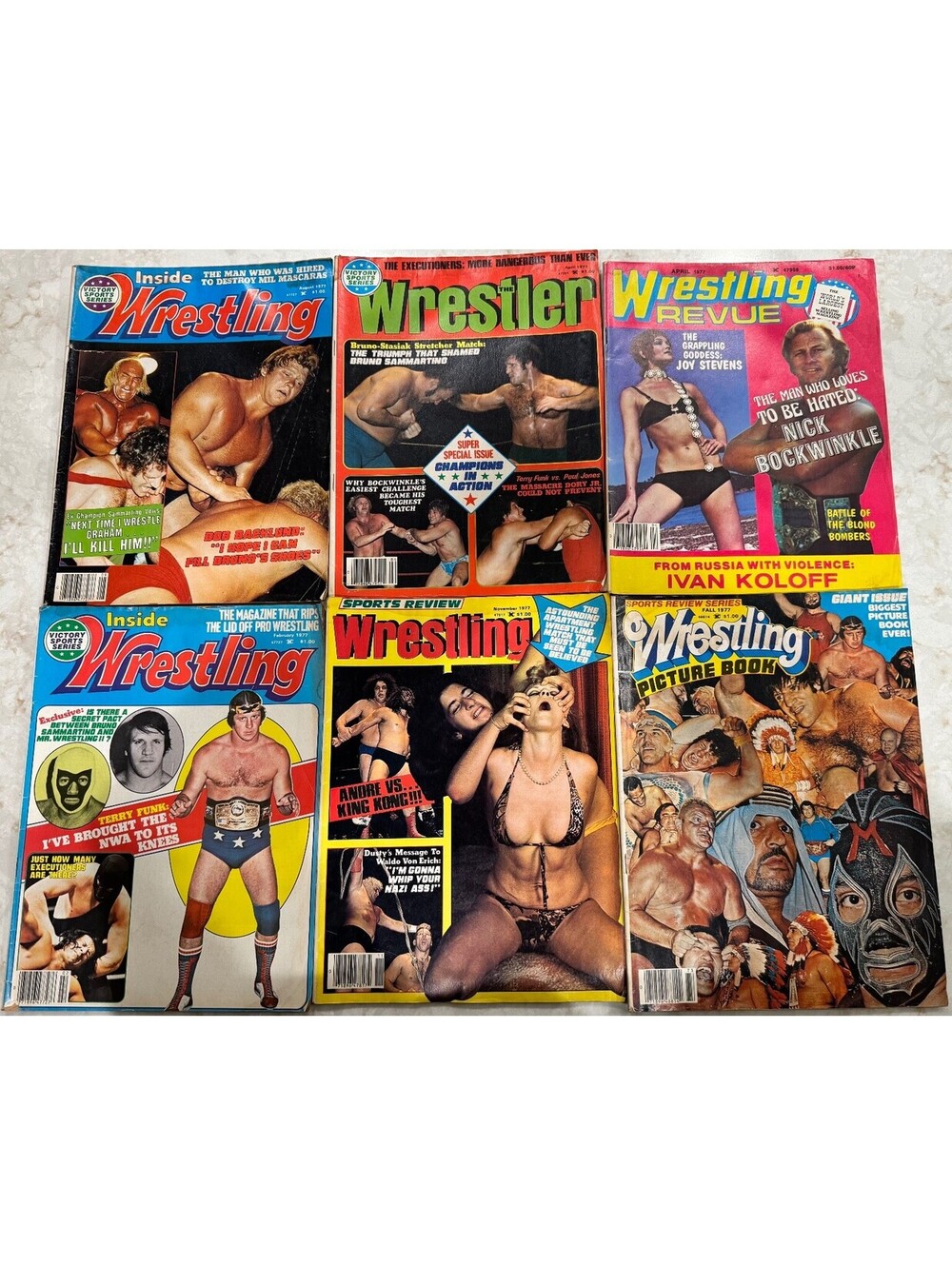 Vintage Pro Wrestling Magazine Lot 6x 1970's Inside Wrestling Wrestler Revue